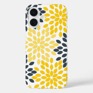 Coque Pour iPhone 16 Charbon jaune et gris Moderne Floral