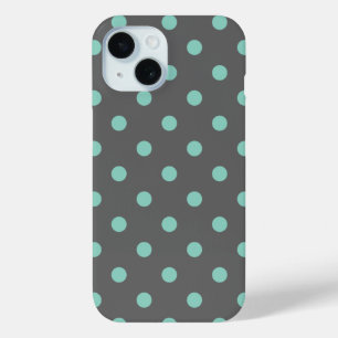 Coque Pour iPhone 15 Charcoal Grey et Aqua Pois