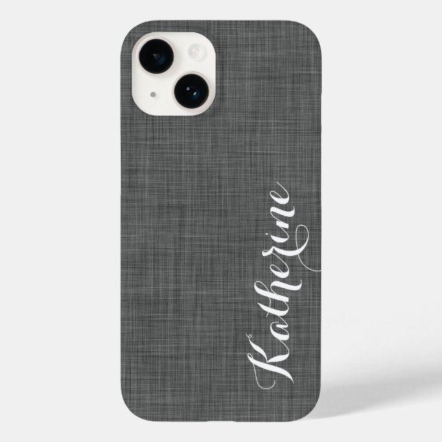 Coques Case-Mate iPhone Charcoal Grey Faux Lin Texture sur mesure Monogram (Verso)