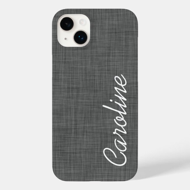 Coques Case-Mate iPhone Charcoal Grey Faux Lin Texture sur mesure Monogram (Verso)
