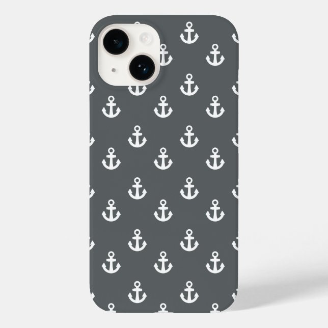 Coques Case-Mate iPhone Charcoal Grey White Ships Motif Ancres (Verso)