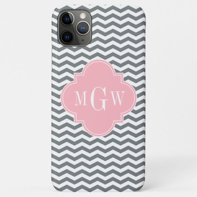 Coques Case-Mate iPhone Charcoal Thin Chevron Pink Quatrefoil 3 monogram (Dos)