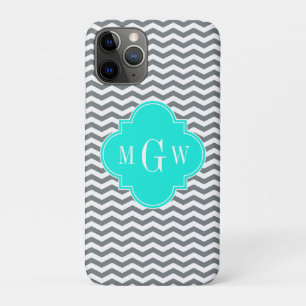 Case-Mate iPhone Case Charcoal Tn Chevron Brt Aqua Quatrefoil 3 Monogram