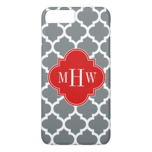 Coque iPhone 8 Plus/7 Plus Charcoal, White Moroccan #5 Red 3 Initial Monogram