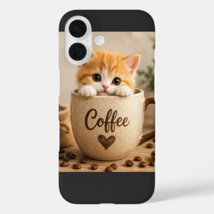 Coque Pour iPhone 16 Charme de chaton dans une tasse de café