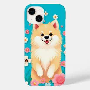 Coque Pour iPhone 14 Charme Floral Pomeranian Fluffy 🌸🐾 Mignon Dessin