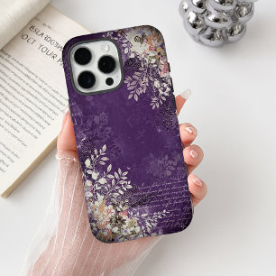 Coques iPhone 16 Pro Max Charme floral violet vintage de minuit