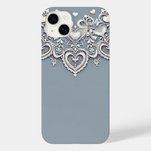 Coque Pour iPhone 14 Plus Charme Romantique Cœurs en Dentelle Blanche Élégan