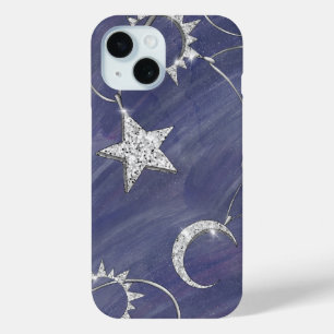 Coque Pour iPhone 15 Charming mystique   Étoiles de lune d'argent Sun A