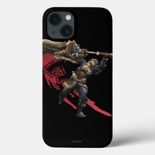 Etui iPhone 13 Chasseur masculin avec la grande armure d'épée et