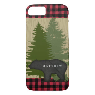 Coque iPhone 7 Chasseur Woodland Lumberjack Plaid avec ours de mo