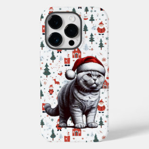 Coque Pour iPhone 14 Pro Chat à air noir Noël, Noël Père Noël Kitten