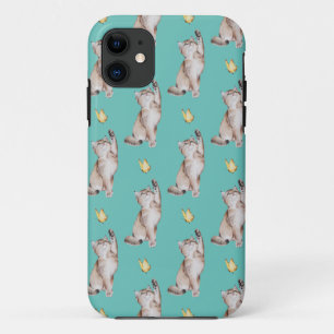 Case-Mate iPhone Case Chat Attrapant un Papillon Jaune sur Fond Turquois