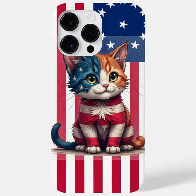Coques Case-Mate iPhone Chat au drapeau américain  (The cat body is striped in red white and blue mimicking the flag's design!)