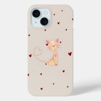 Coque Pour iPhone 15 Chat aux coeurs