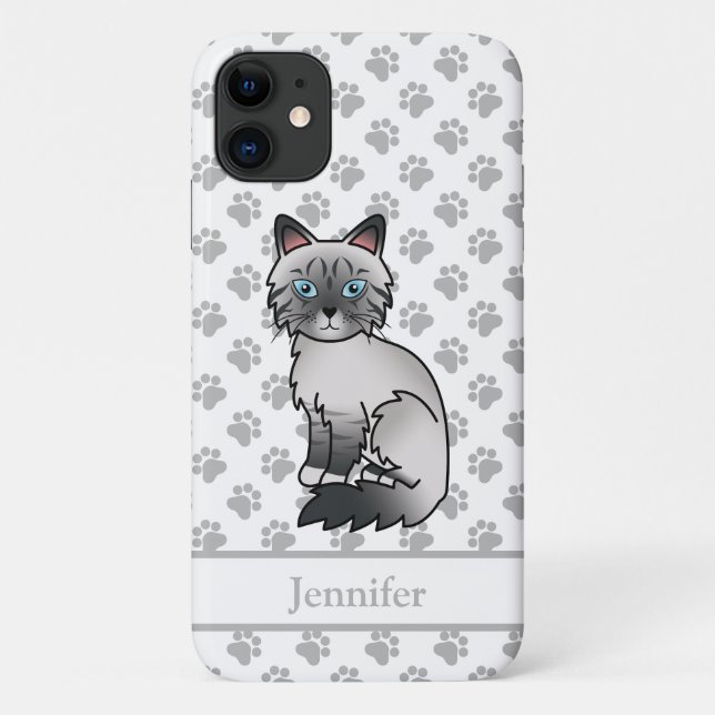 Coques Case-Mate iPhone Chat Birman / Ragdoll Tabby au point bleu & Nom (Dos)