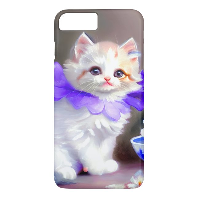 Coques Case-Mate iPhone Chat blanc avec collier de fleurs violettes (Dos)