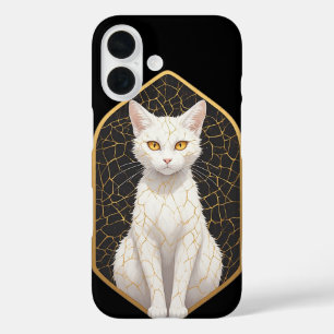 Coque Pour iPhone 16 Chat Blanc Avec Motif Kintsugi 🐾