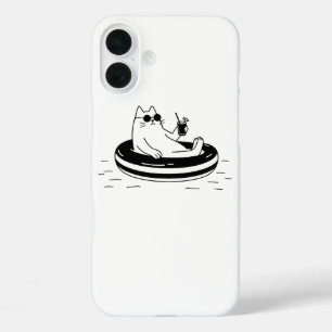 Coques iPhone 16 Plus Chat Blanc Cool Se Relaxant Sur Un Flotteur De Pis