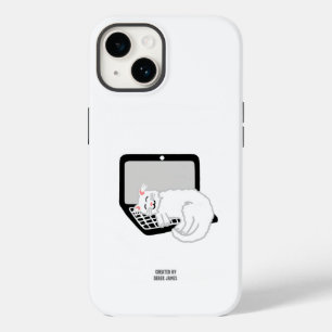 Coque Pour iPhone 14 Chat blanc dormant sur ordinateur portable Apple i
