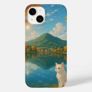 Coque Pour iPhone 14 Chat blanc paisible au bord du lac - Inspiré par l