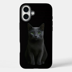 Coques iPhone 16 Plus Chat bleu russe Black 4 Luxe iPhone 16 Plus