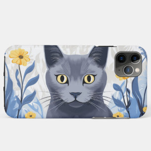 Case-Mate iPhone Case Chat Bleu Russe Fleurs Jaunes