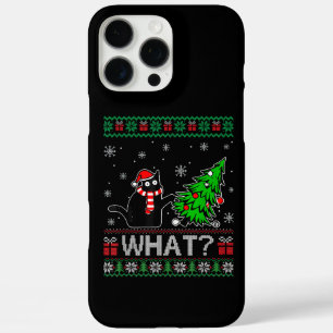 Coques iPhone 16 Pro Max Chat Ce Chat Noir Drôle Poussant Arbre De Noël