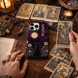 Coques iPhone 16 Pro Chat céleste floral personnalisé violet