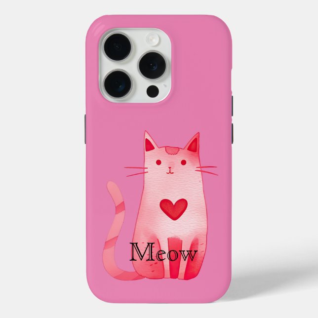 Coques Case-Mate iPhone Chat Coeur rose Meow (Verso)