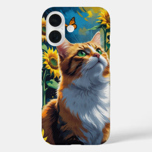 Coque Pour iPhone 16 chat dans le jardin de tournesol