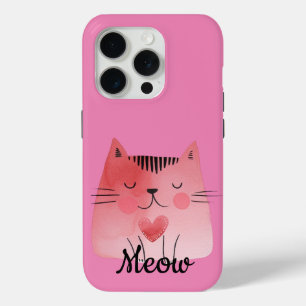 Coque iPhone 15 Pro Chat de coeur rose
