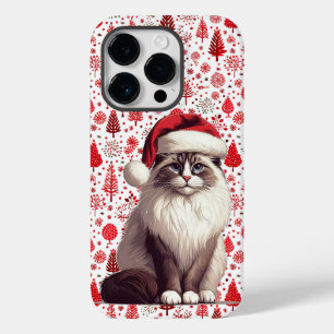 Coque Pour iPhone 14 Pro Chat de Noël Ragdoll, chaton de Noël Père Noël Rag