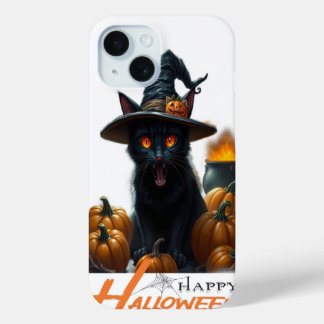 Coque Pour iPhone 15 Chat d'Halloween