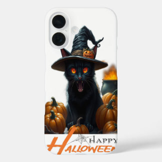 Coque Pour iPhone 16 Chat d'Halloween