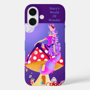 Coque Pour iPhone 16 Chat du Cheshire sur Champignon