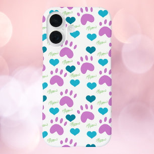 Coque Pour iPhone 16 Chat Empreintes de pattes Coeurs Meow Motif rose T
