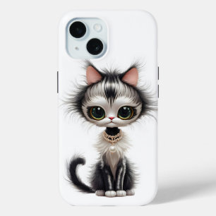 Coque Pour iPhone 15 Chat En Dessin Avec Collier En Perle