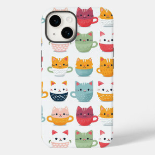 Coque Pour iPhone 14 Chat en Tasse de Café Cute Coloré Motif