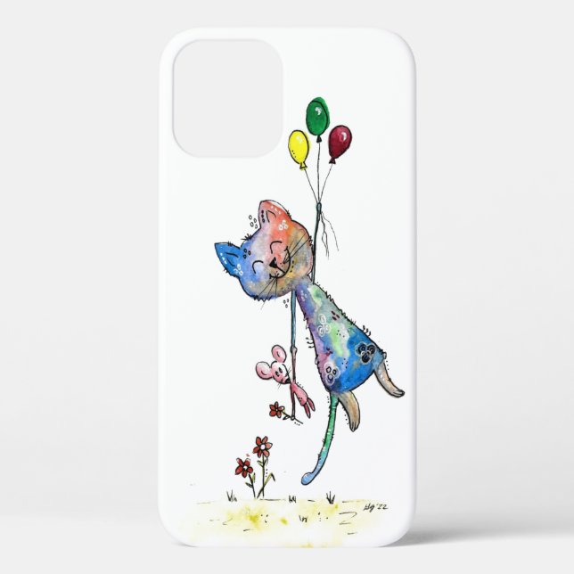 Coques Case-Mate iPhone Chat et souris Whimsical avec ballons (Verso)