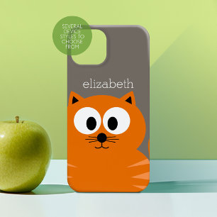 Coque Pour iPhone 14 Plus Chat gras mignet orange avec Taupe et nom
