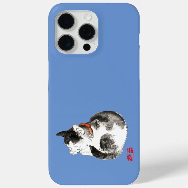 Coques Case-Mate iPhone Chat japonais couché noir et blanc (Verso)