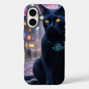 Coque Pour iPhone 16 Chat kitty futuriste rétro
