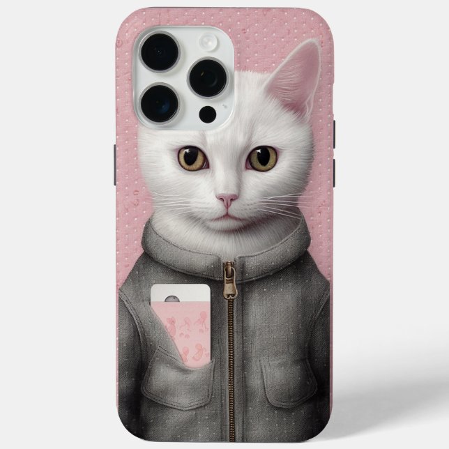 Coques Case-Mate iPhone Chat Kitty rose et blanc avec téléphone (Verso)