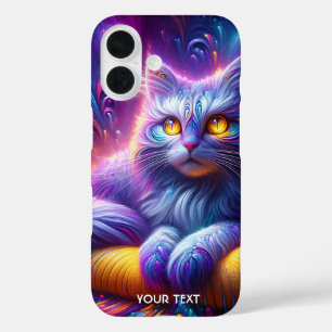 Coque Pour iPhone 16 Chat mignon bleu violet Imaginaire
