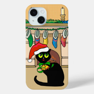 Coque Pour iPhone 15 Chat mignon de bande dessinée de Noël