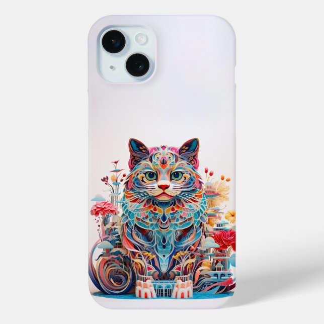 Coques Case-Mate iPhone Chat mignonne avec fleurs Papier Coupe (Verso)