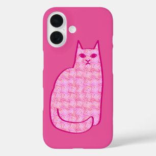Coque Pour iPhone 16 Chat moderne du milieu du siècle, Fuchsia et rose 