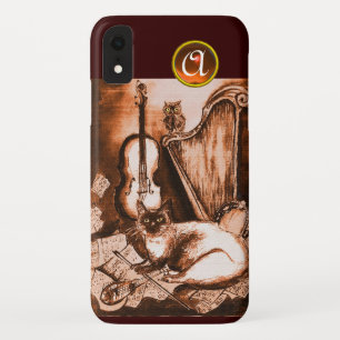 ETUI iPhone Case-Mate CHAT MUSICAL AVEC HIBOU EN SÉPIA BRUN MONOGRAMME G