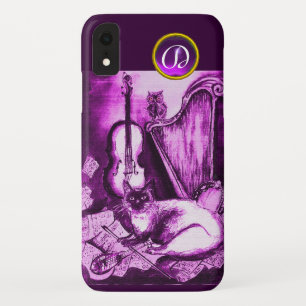 COQUES POUR iPhone CHAT MUSICAL AVEC OWL EN ROSE PURPLE GEM MONOGRAM